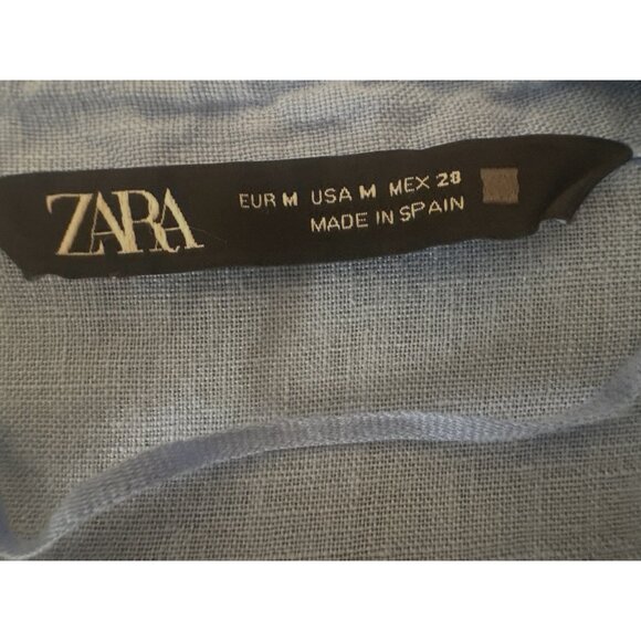 2/$30 ZARA Womens Light Blue Linen Button-Up Long Sleeve Shirt - Picture 4 of 10